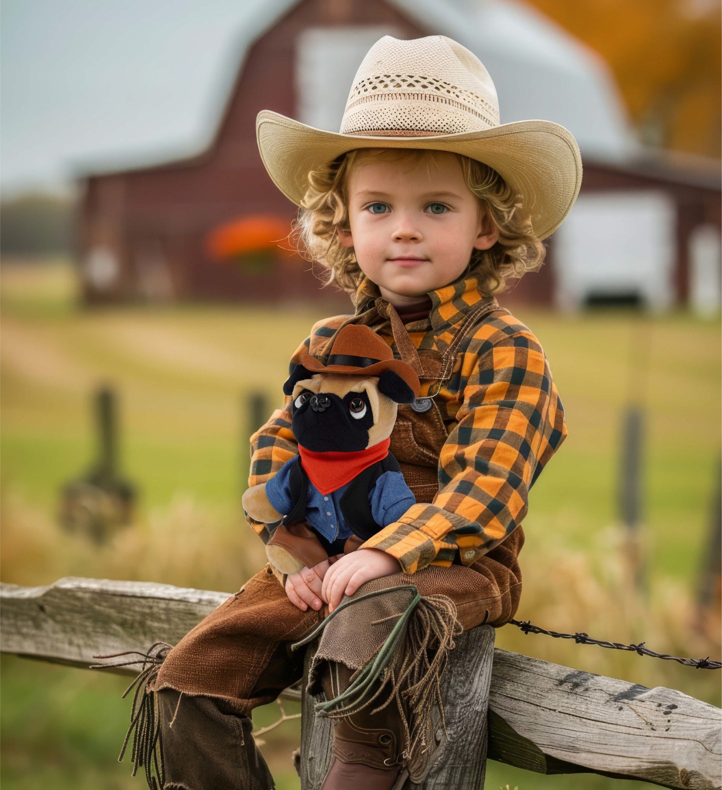 PLUSH - PUG DOG 8" COWBOY DRESS UP