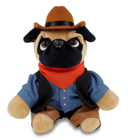 PLUSH - PUG DOG 8" COWBOY DRESS UP