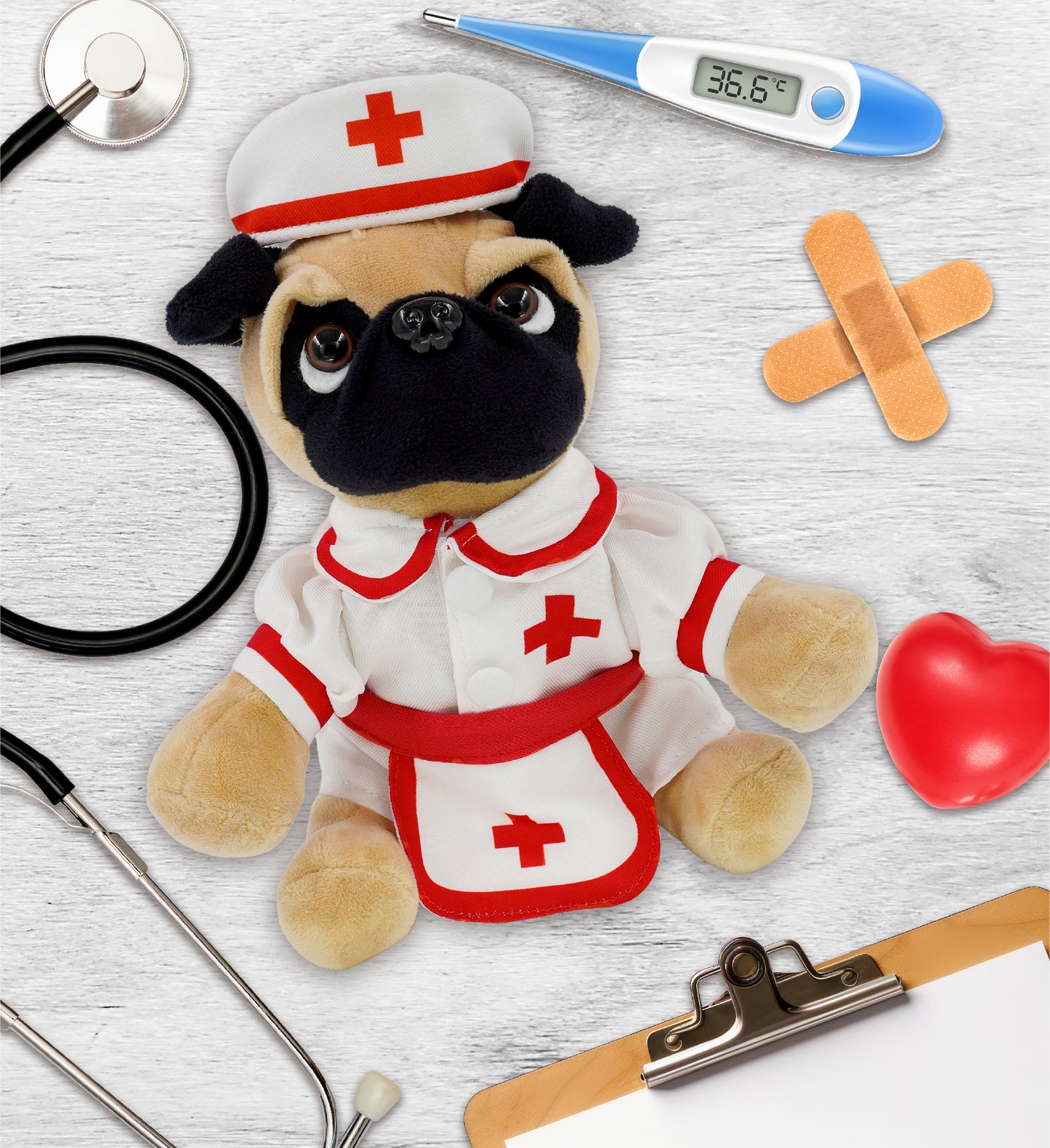 PLUSH - PUG DOG 8" NURSE DRESS UP