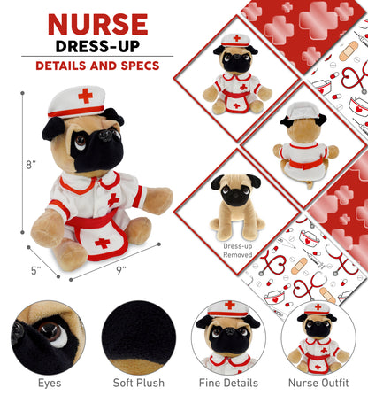 PLUSH - PUG DOG 8" NURSE DRESS UP