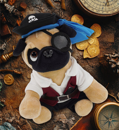 PLUSH - PUG DOG 8" WITH PIRATE DRESS UP