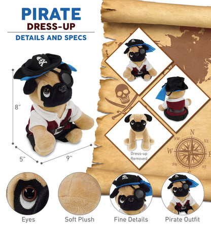 PLUSH - PUG DOG 8" WITH PIRATE DRESS UP