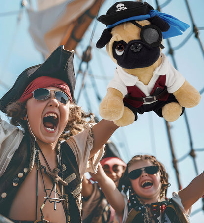 PLUSH - PUG DOG 8" WITH PIRATE DRESS UP