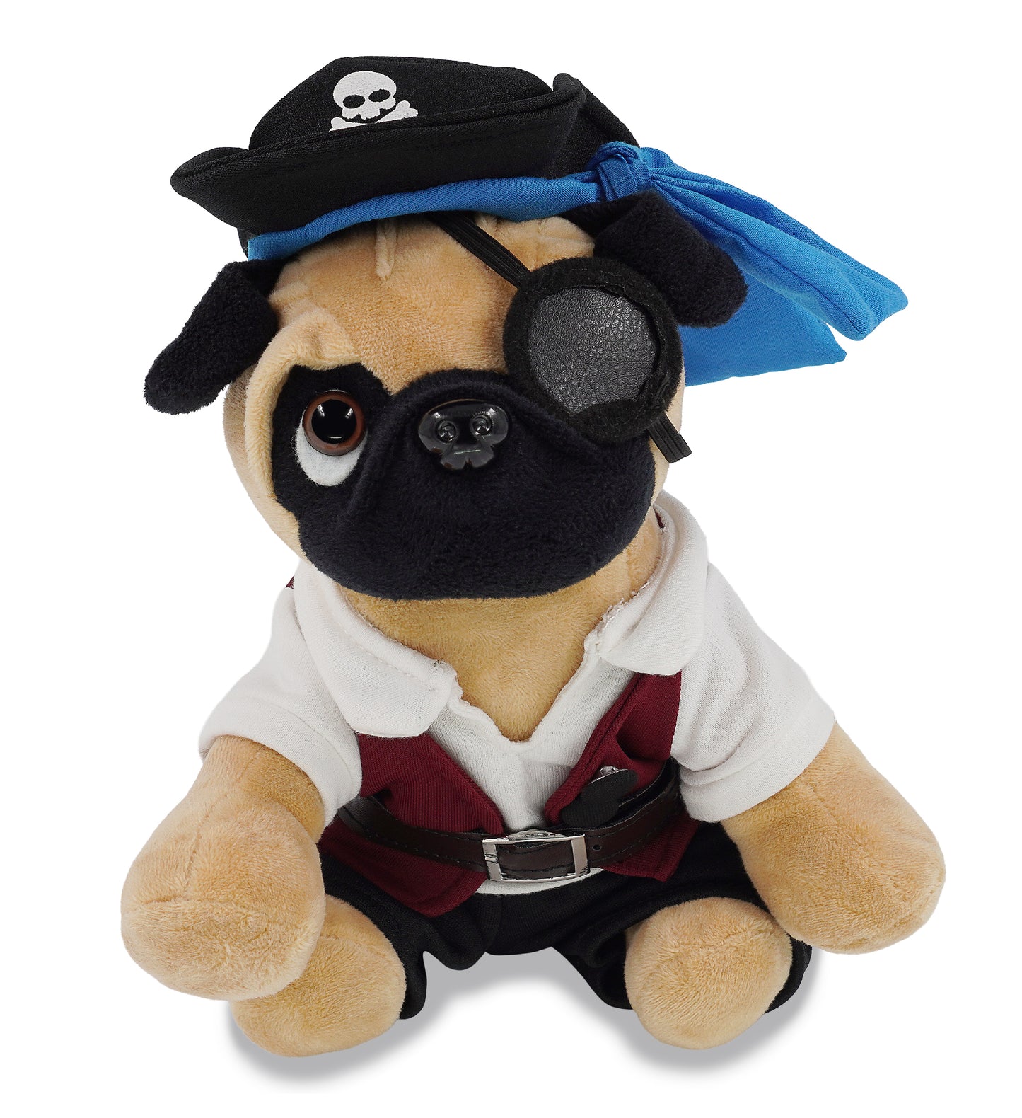 PLUSH - PUG DOG 8" WITH PIRATE DRESS UP