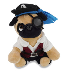 PLUSH - PUG DOG 8" WITH PIRATE DRESS UP