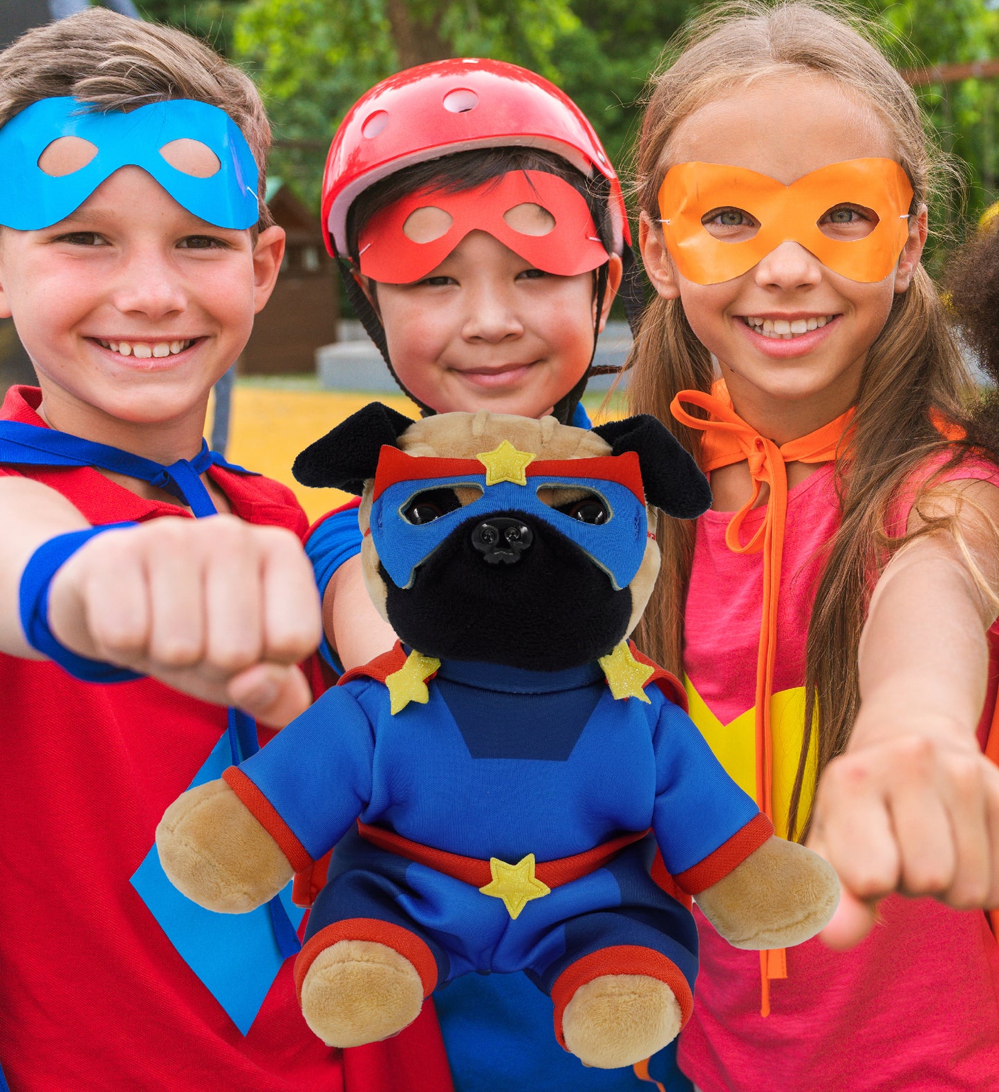 PLUSH - PUG DOG 8" WITH SUPER HERO DRESS UP