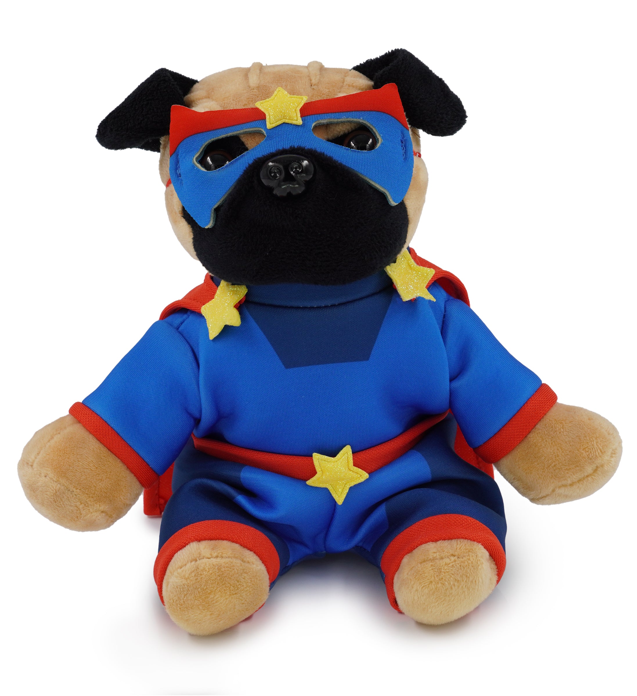 PLUSH - PUG DOG 8" WITH SUPER HERO DRESS UP