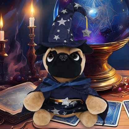 PLUSH - PUG DOG 8" WITH WIZARD DRESS UP
