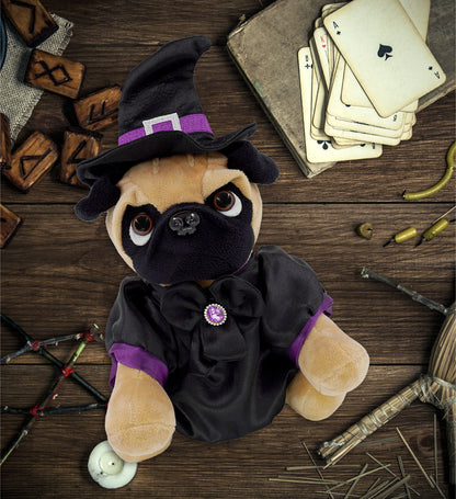 PLUSH - PUG DOG 8" WITH WITCH DRESS UP
