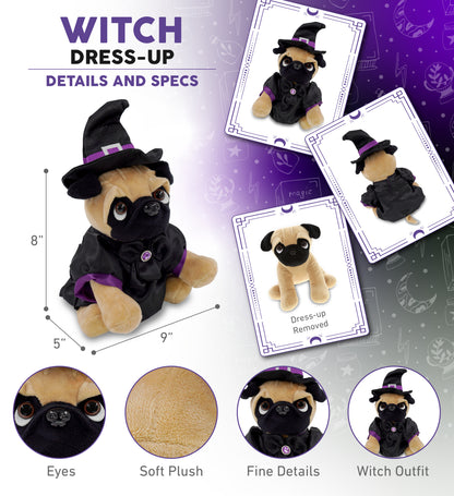PLUSH - PUG DOG 8" WITH WITCH DRESS UP