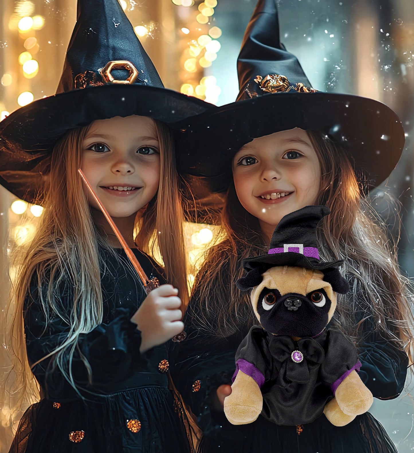 PLUSH - PUG DOG 8" WITH WITCH DRESS UP