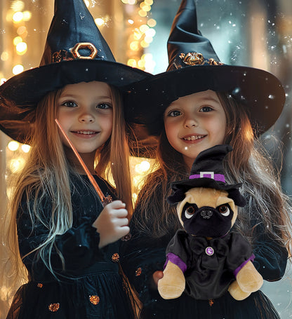 PLUSH - PUG DOG 8" WITH WITCH DRESS UP