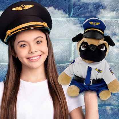 PLUSH - PUG DOG 8" WITH PILOT DRESS UP