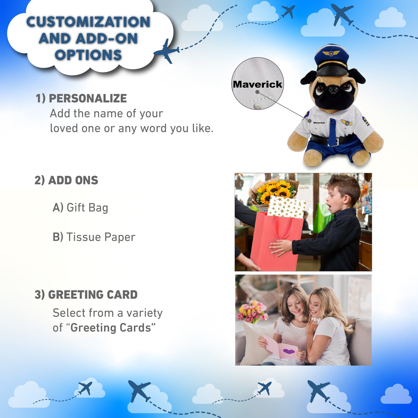 PLUSH - PUG DOG 8" WITH PILOT DRESS UP