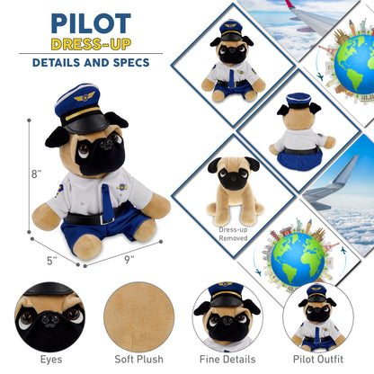 PLUSH - PUG DOG 8" WITH PILOT DRESS UP