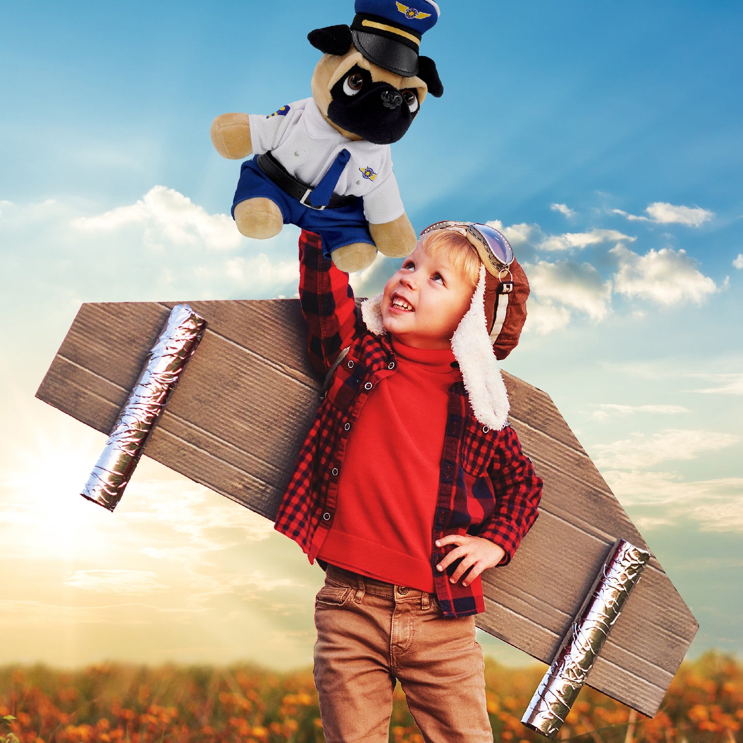 PLUSH - PUG DOG 8" WITH PILOT DRESS UP