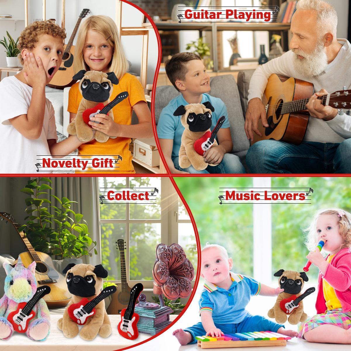 PLUSH - PUG DOG 8" WITH GUITAR ADD ON