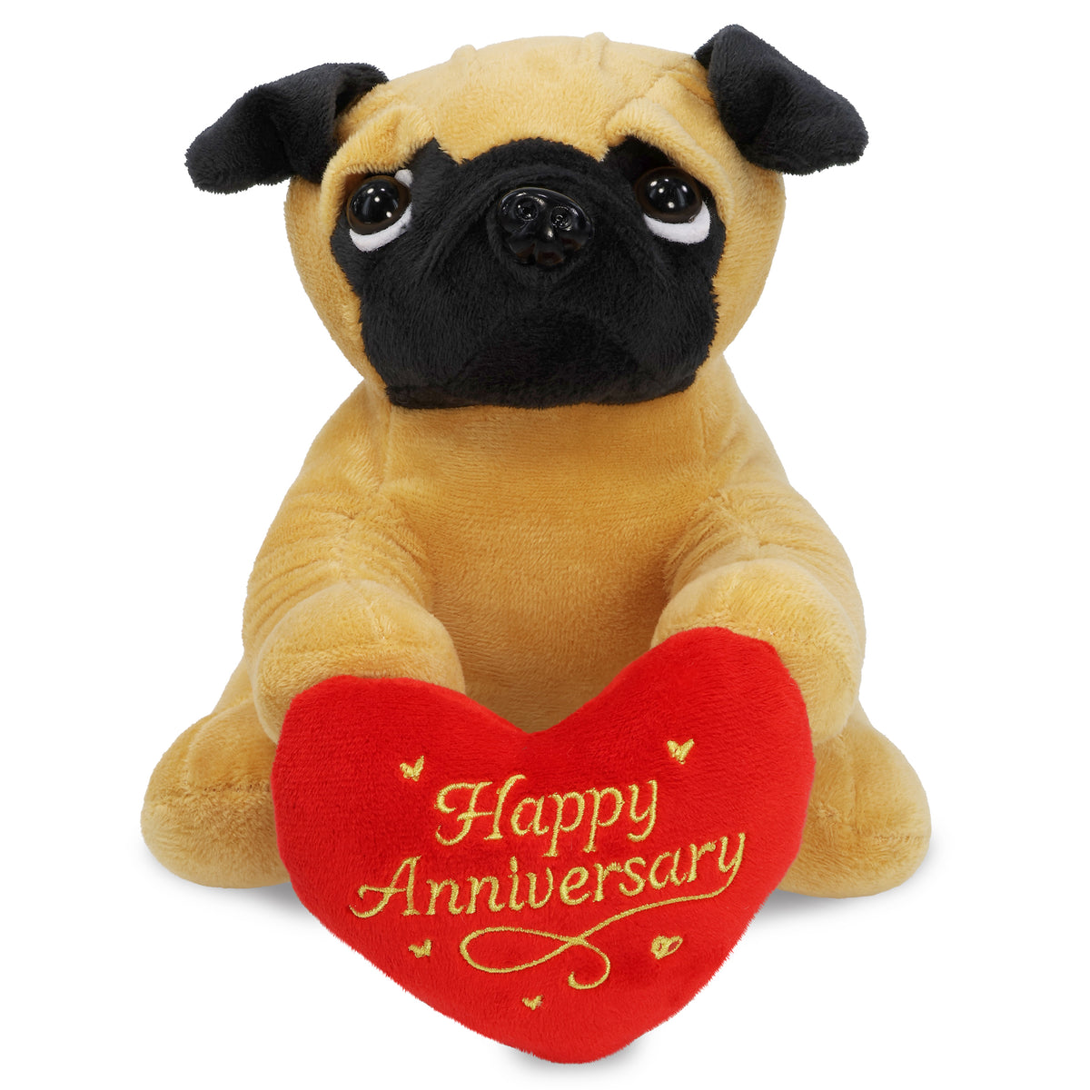 PLUSH - PUG DOG 8" WITH HAPPY ANNIVERSARY HEART