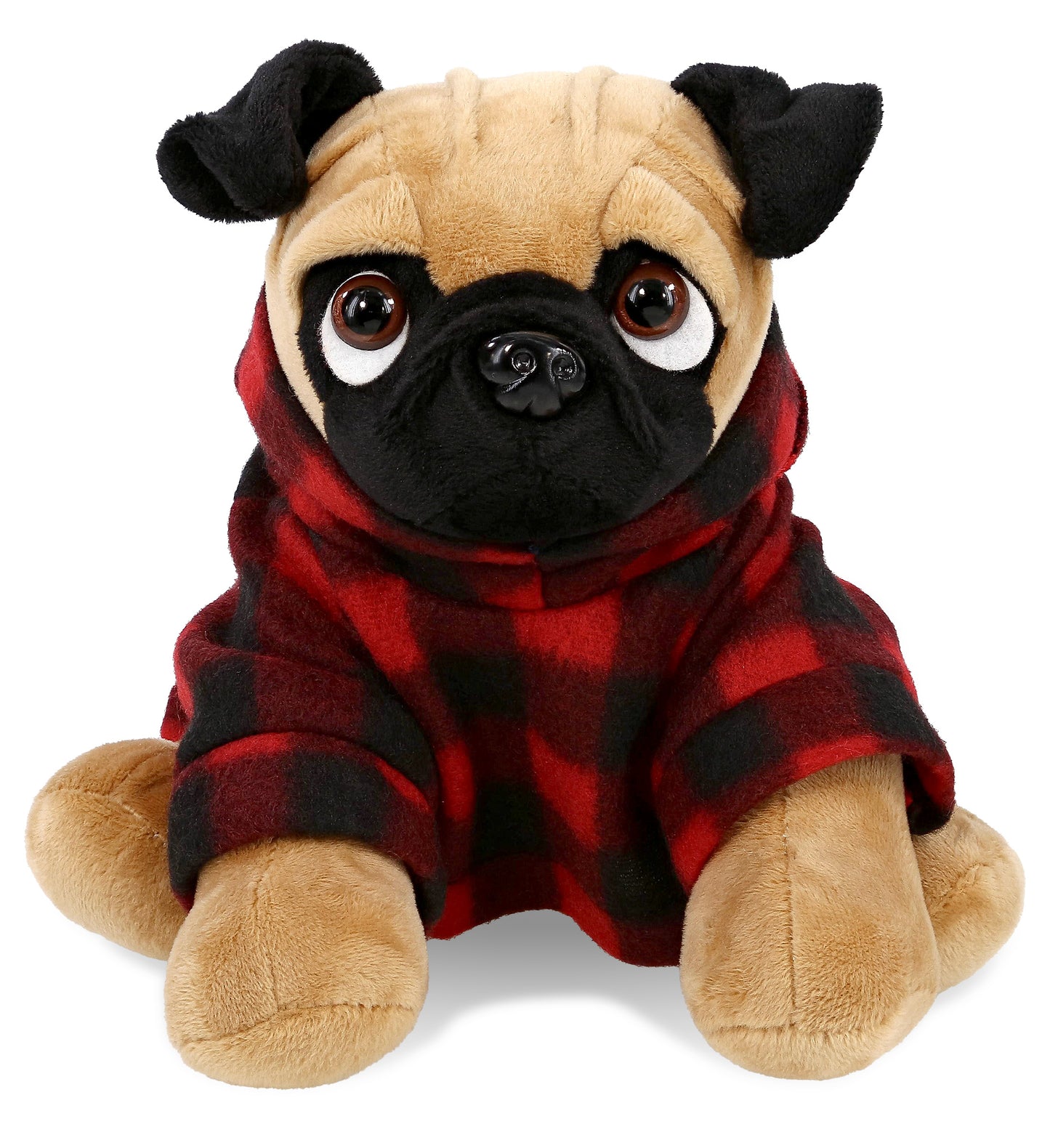 PLUSH RED PLAID HOODIE - PLUSH - PUG DOG 8"