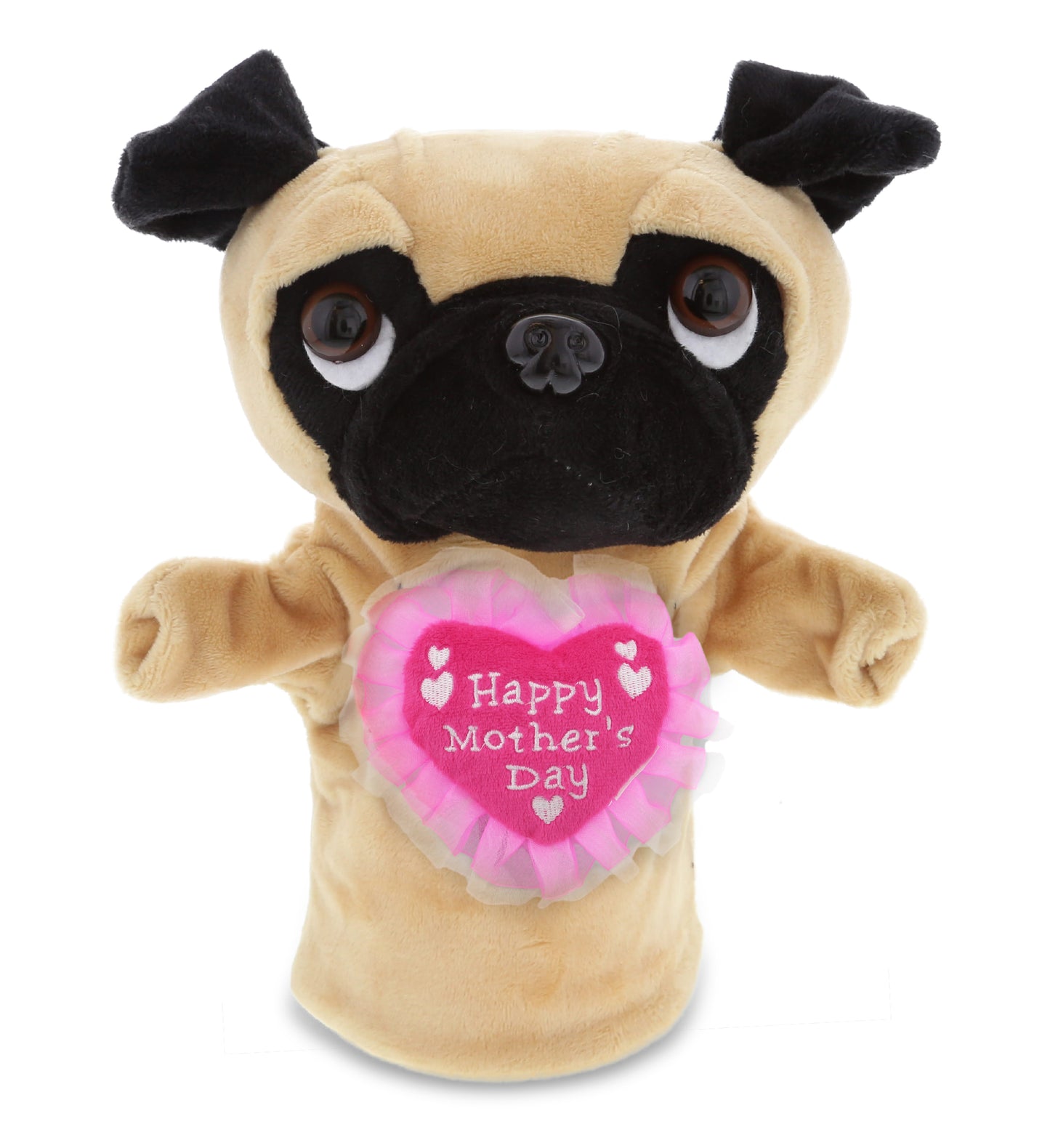 PLUSH MOTHERS DAY HEART - PLUSH HAND PUPPET - PUG DOG