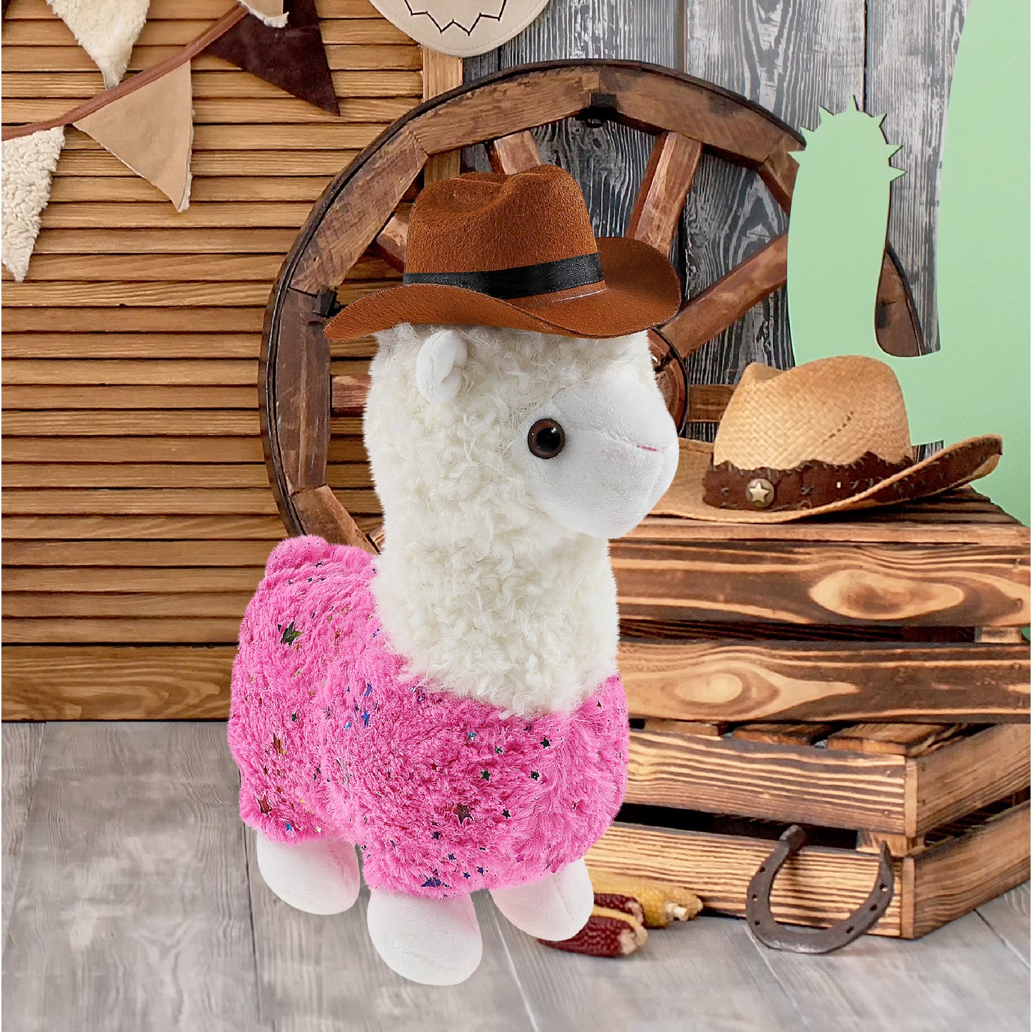 PLUSH - SPARKLE PINK LLAMA COWBOY DRESS UP