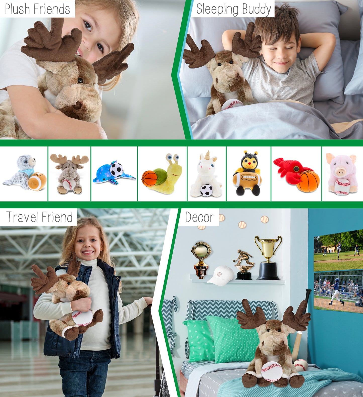 SUPER SOFT PLUSH - FOREST FLOPPY MOOSE 10.5" WITH BASEBALL PLUSH