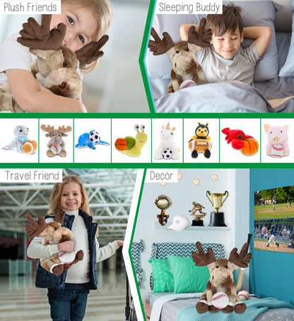 SUPER SOFT PLUSH - FOREST FLOPPY MOOSE 10.5" WITH BASEBALL PLUSH