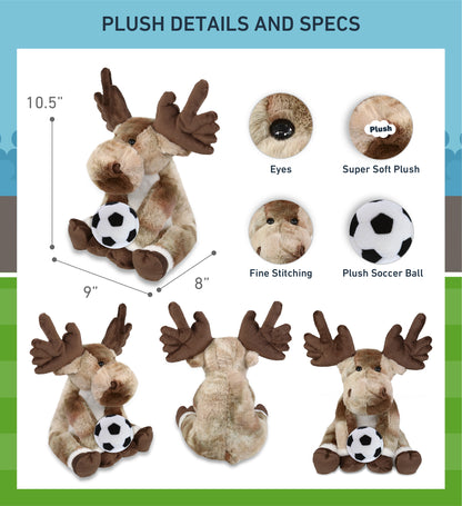 SUPER SOFT PLUSH - FOREST FLOPPY MOOSE 10.5" WITH SOCCER PLUSH