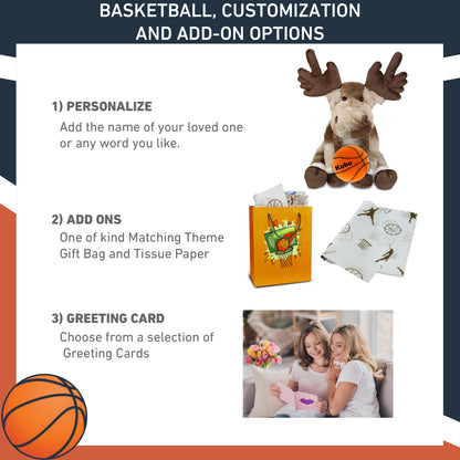 SUPER SOFT PLUSH - FOREST FLOPPY MOOSE 10.5" WITH BASKETBALL PLUSH