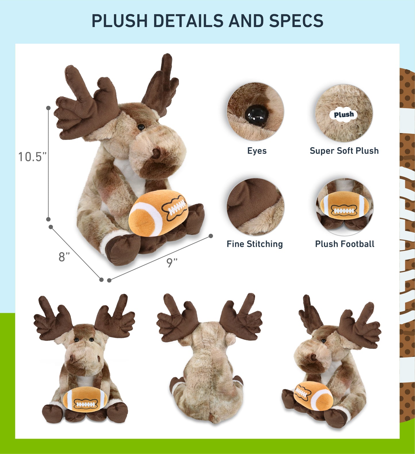 SUPER SOFT PLUSH - FOREST FLOPPY MOOSE 10.5" WITH FOOTBALL PLUSH