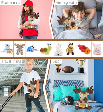 SUPER SOFT PLUSH - FOREST FLOPPY MOOSE 10.5" WITH FOOTBALL PLUSH