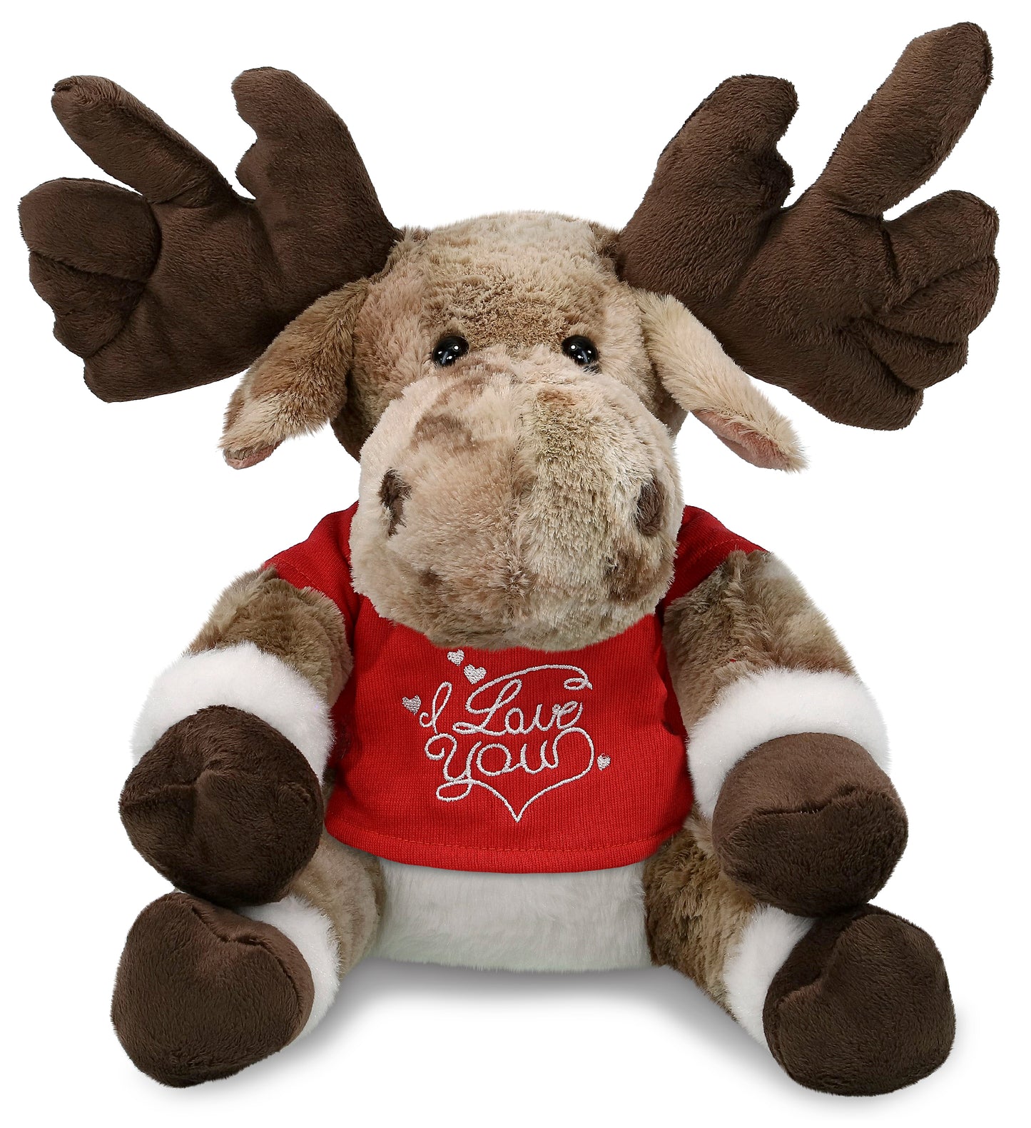 PLUSH I LOVE YOU RED SHIRT- SUPER SOFT PLUSH - FOREST FLOPPY MOOSE 10.5"