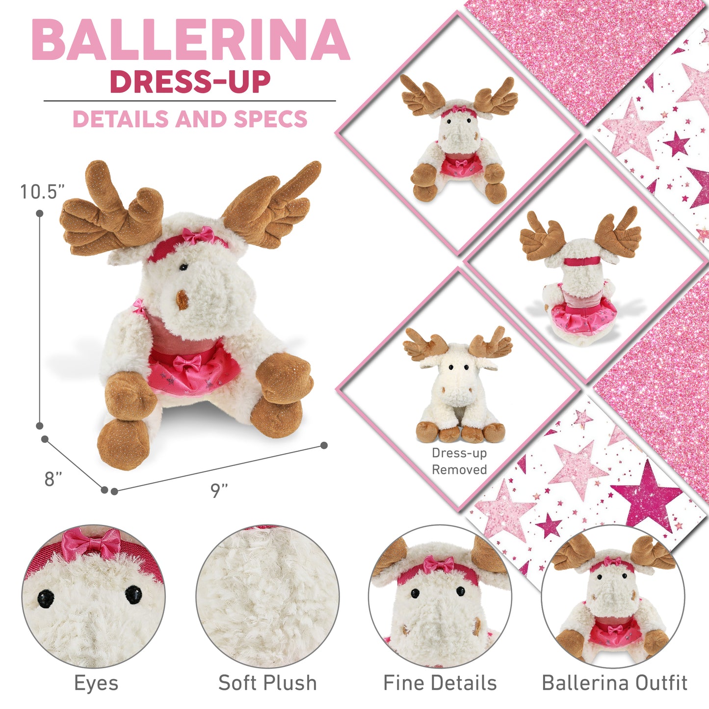SUPER SOFT PLUSH - FANCY FLOPPY MOOSE 10.5" BALLERINA