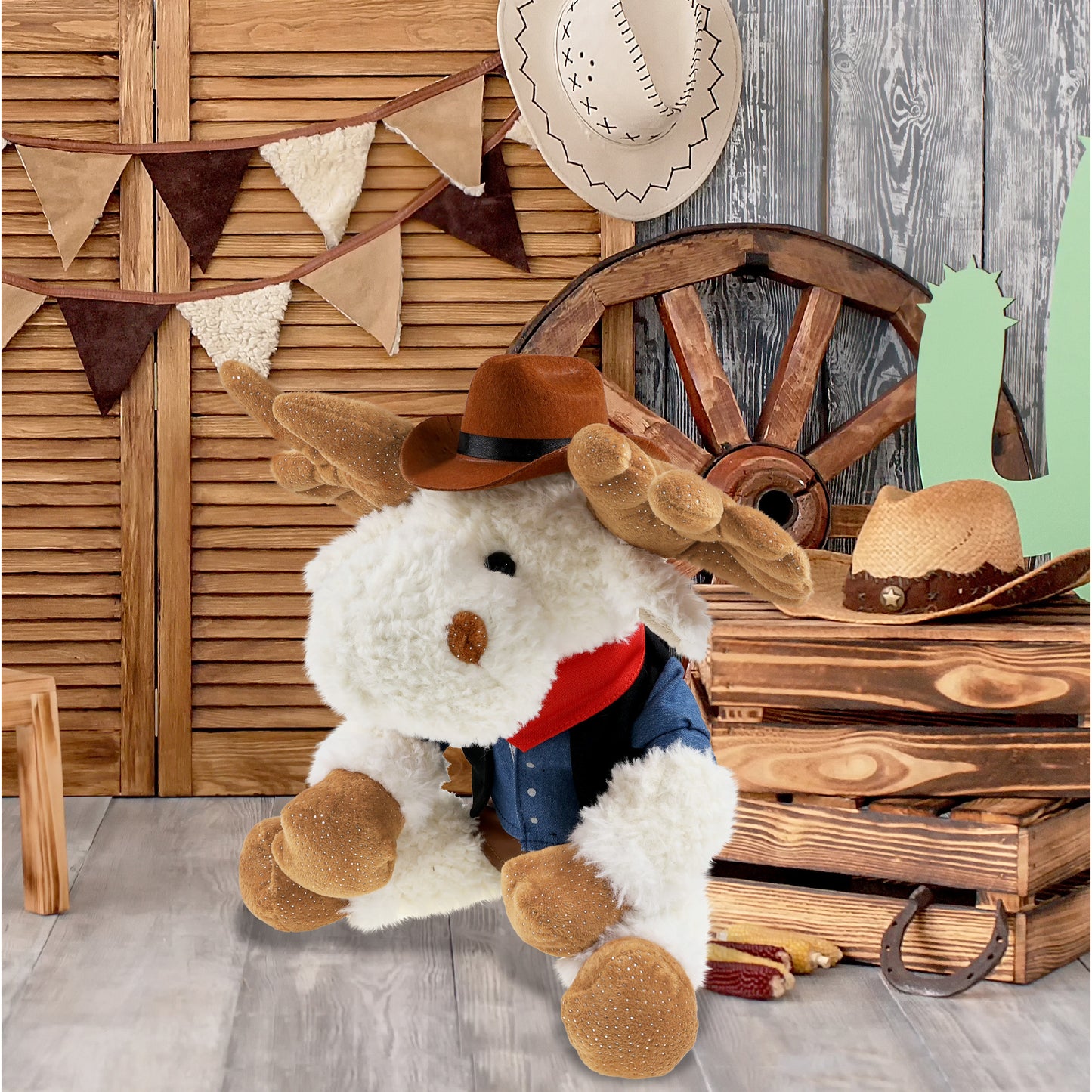 SUPER SOFT PLUSH - FANCY FLOPPY MOOSE 10.5" COWBOY DRESS UP