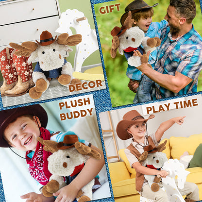 SUPER SOFT PLUSH - FANCY FLOPPY MOOSE 10.5" COWBOY DRESS UP