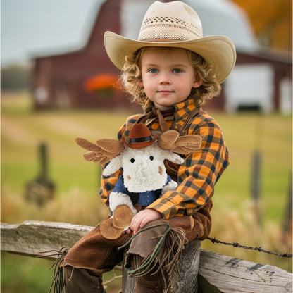 SUPER SOFT PLUSH - FANCY FLOPPY MOOSE 10.5" COWBOY DRESS UP