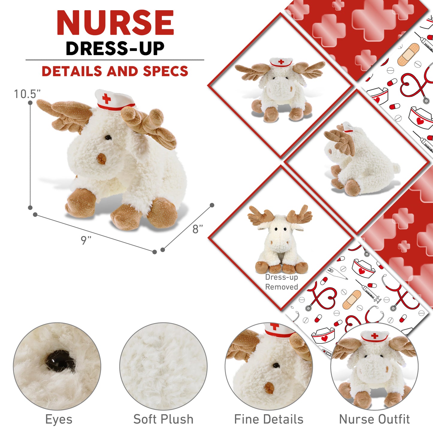 SUPER SOFT PLUSH - FANCY FLOPPY MOOSE 10.5" NURSE