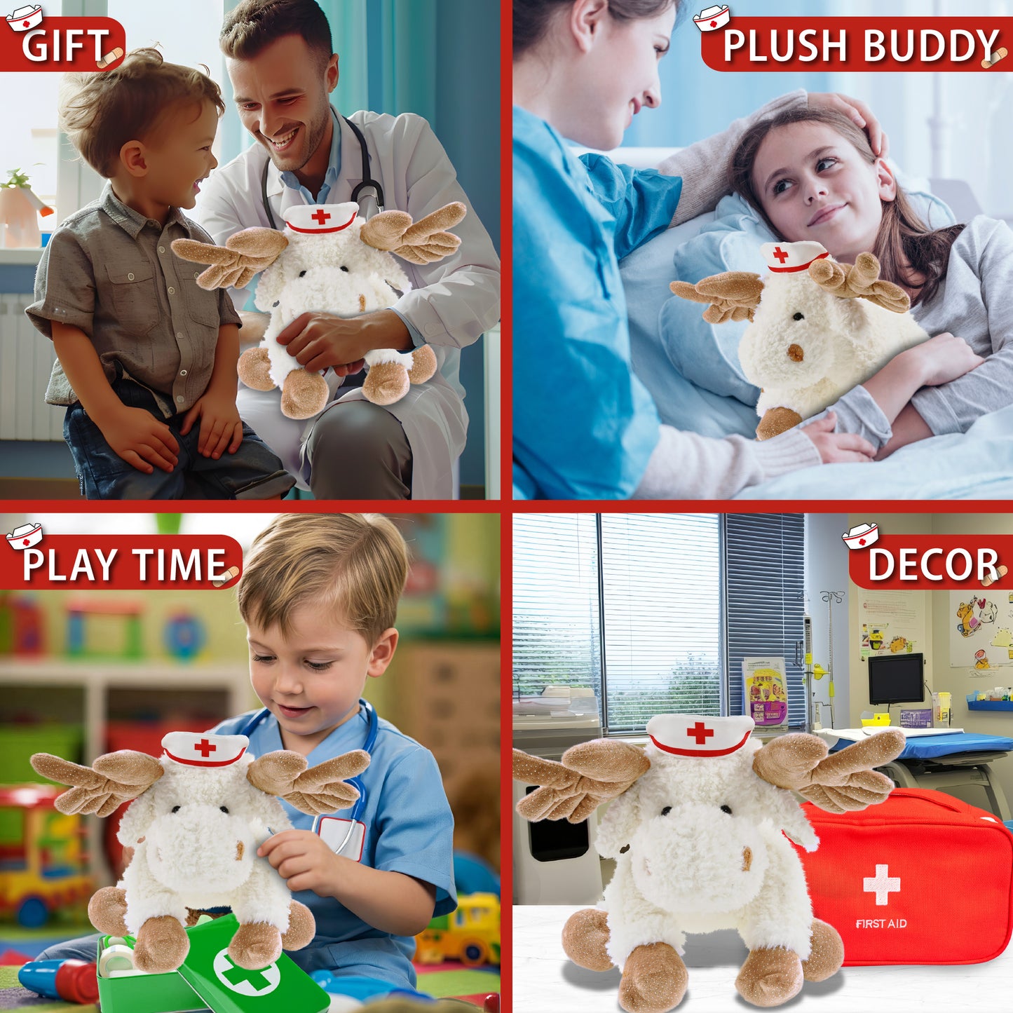 SUPER SOFT PLUSH - FANCY FLOPPY MOOSE 10.5" NURSE