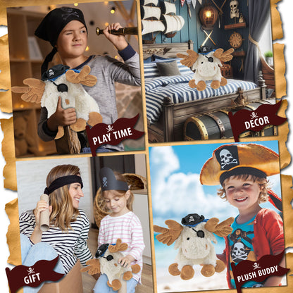 SUPER SOFT PLUSH - FANCY FLOPPY MOOSE 10.5" PIRATE DRESS UP