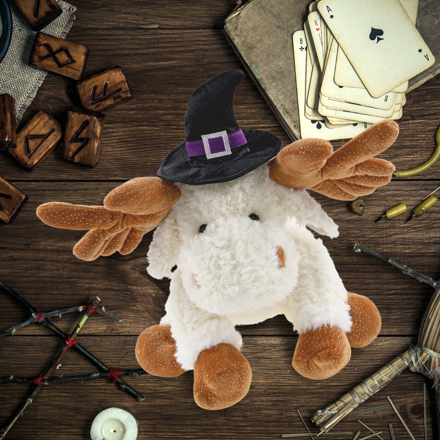 SUPER SOFT PLUSH - FANCY FLOPPY MOOSE 10.5" WITCH DRESS UP