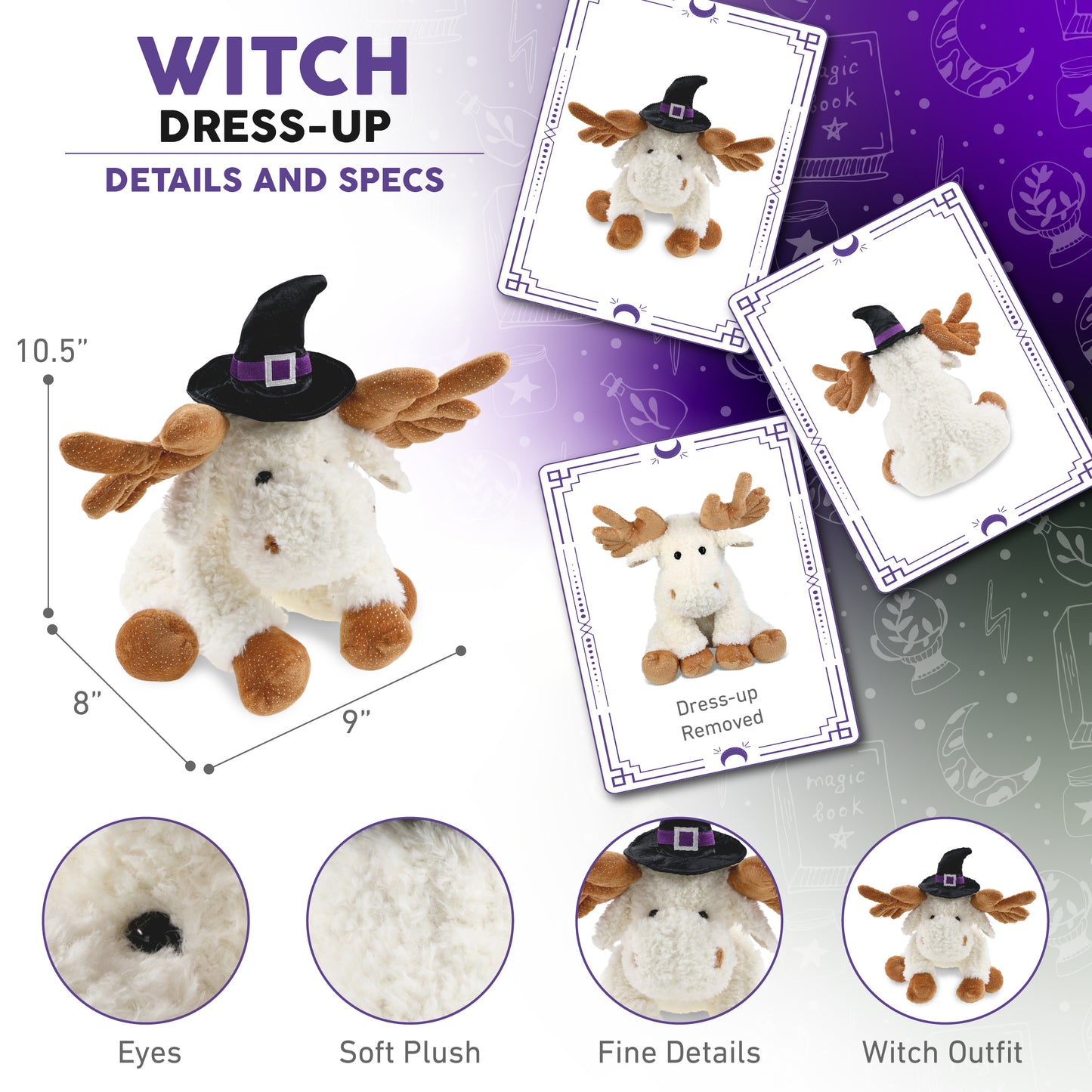 SUPER SOFT PLUSH - FANCY FLOPPY MOOSE 10.5" WITCH DRESS UP