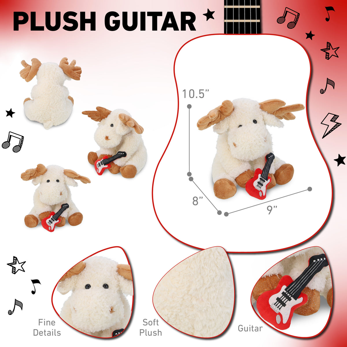 SUPER SOFT PLUSH - FANCY FLOPPY MOOSE 10.5" WITH GUITAR ADD ON