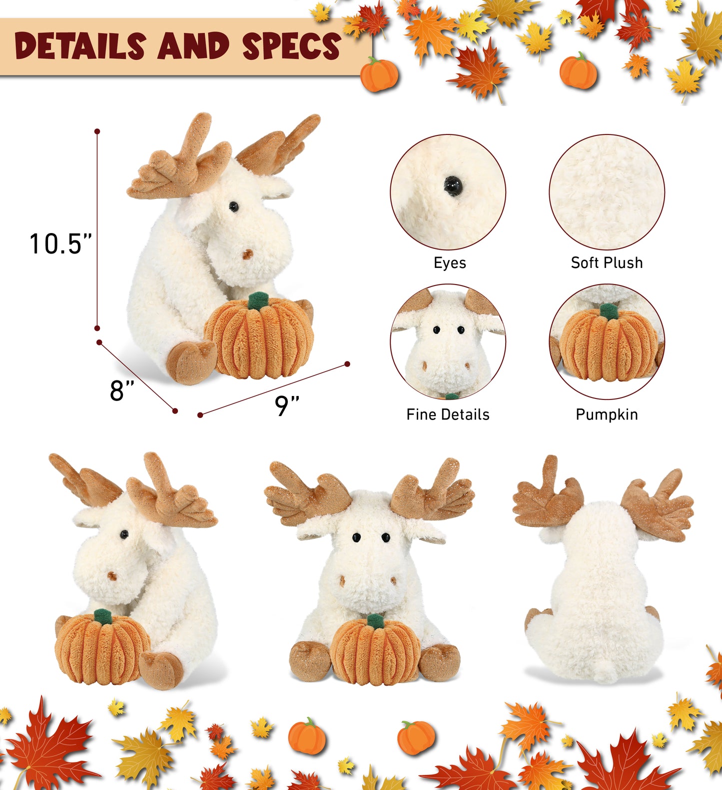 PLUSH PUMPKIN - SUPER SOFT PLUSH - FANCY FLOPPY MOOSE 10.5"