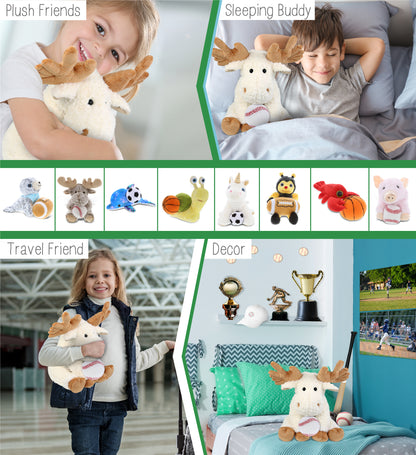 SUPER SOFT PLUSH - FANCY FLOPPY MOOSE 10.5" WITH BASEBALL PLUSH