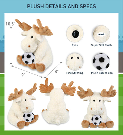 SUPER SOFT PLUSH - FANCY FLOPPY MOOSE 10.5" WITH SOCCER PLUSH