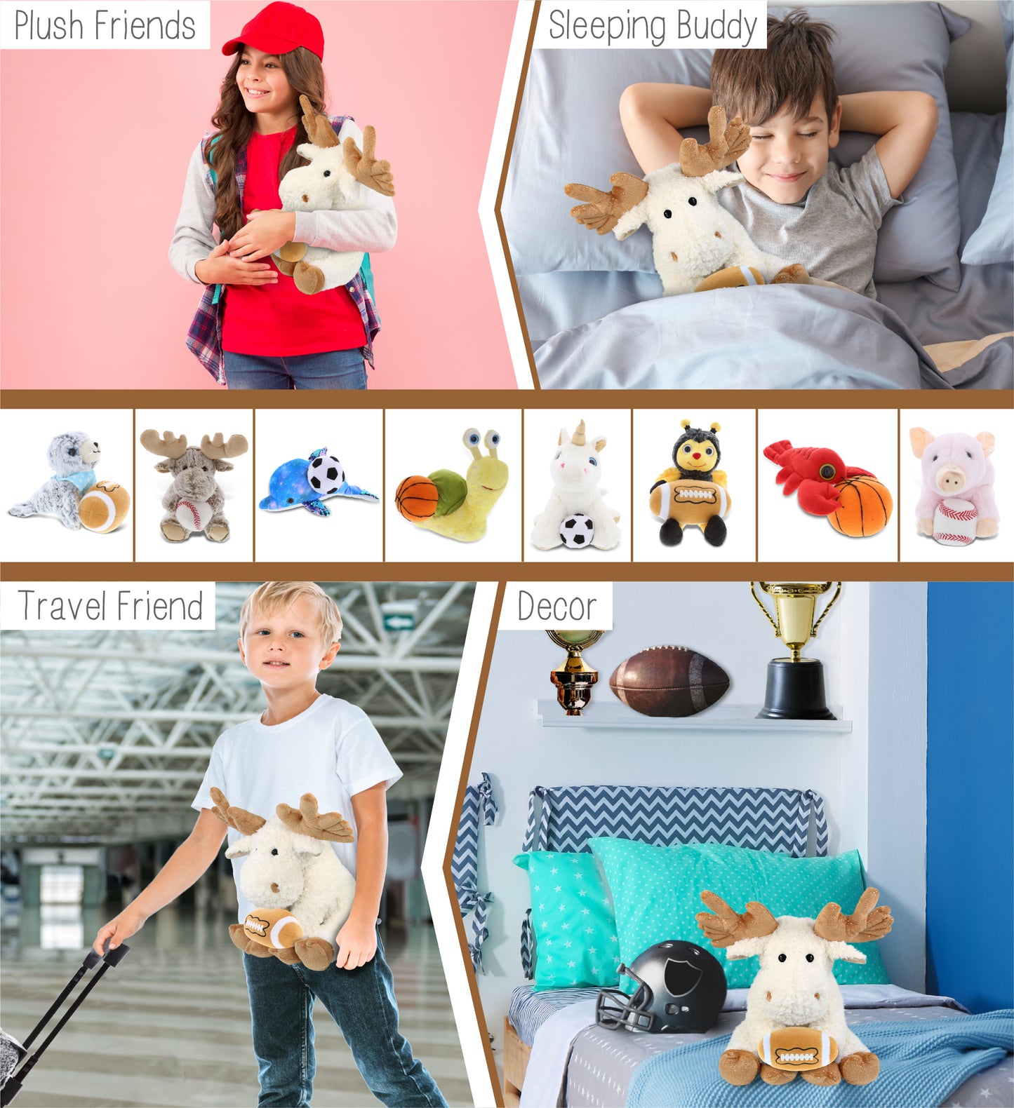 SUPER SOFT PLUSH - FANCY FLOPPY MOOSE 10.5" WITH FOOTBALL PLUSH