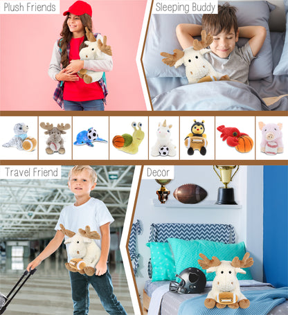 SUPER SOFT PLUSH - FANCY FLOPPY MOOSE 10.5" WITH FOOTBALL PLUSH