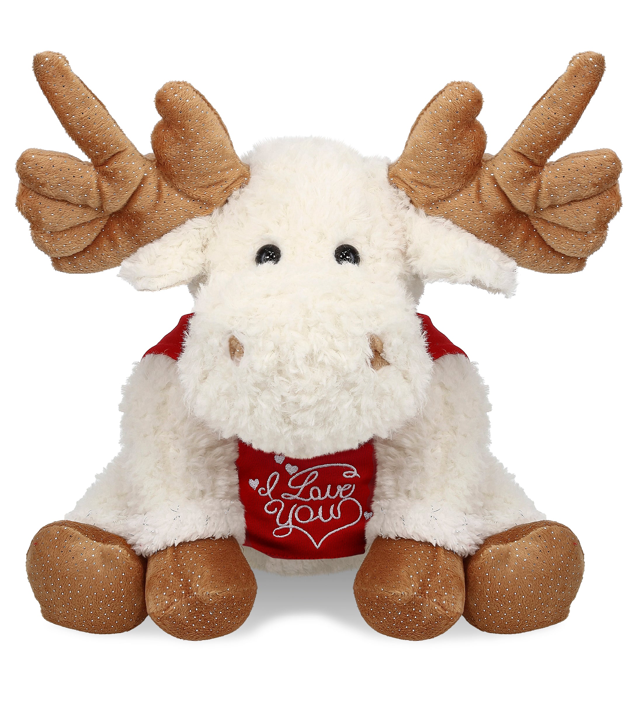 PLUSH I LOVE YOU RED SHIRT- SUPER SOFT PLUSH - FANCY FLOPPY MOOSE 10.5"
