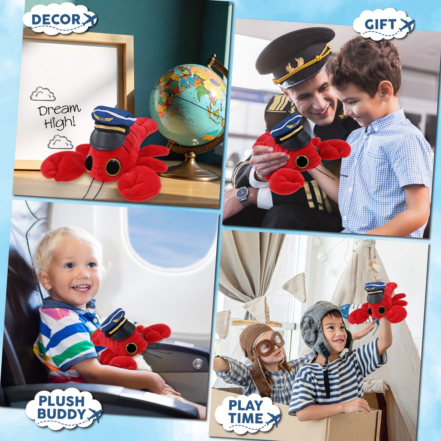 BIG EYE 6" PLUSH - LOBSTER WITH PILOT DRESS UP