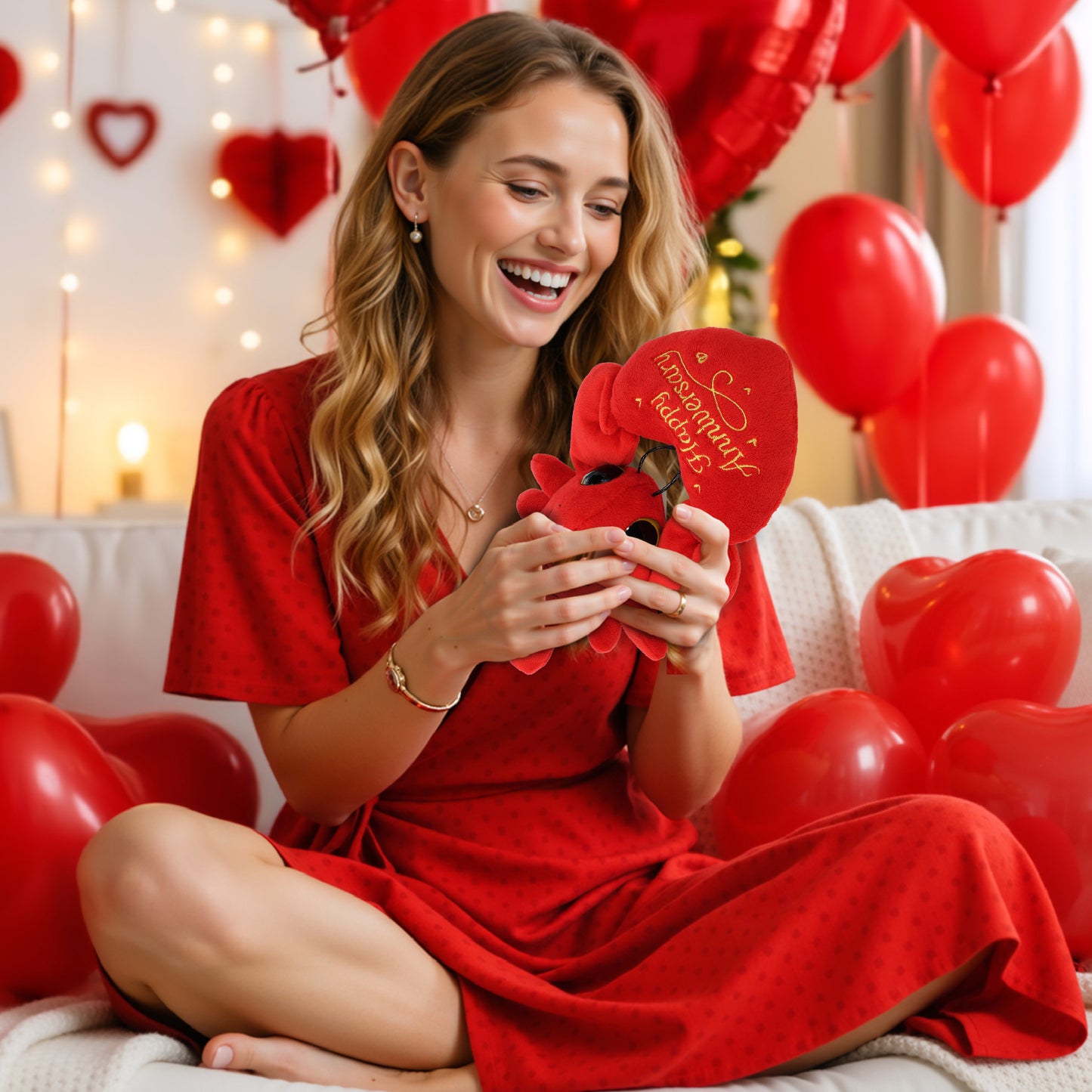 BIG EYE 6" PLUSH - LOBSTER WITH HAPPY ANNIVERSARY HEART